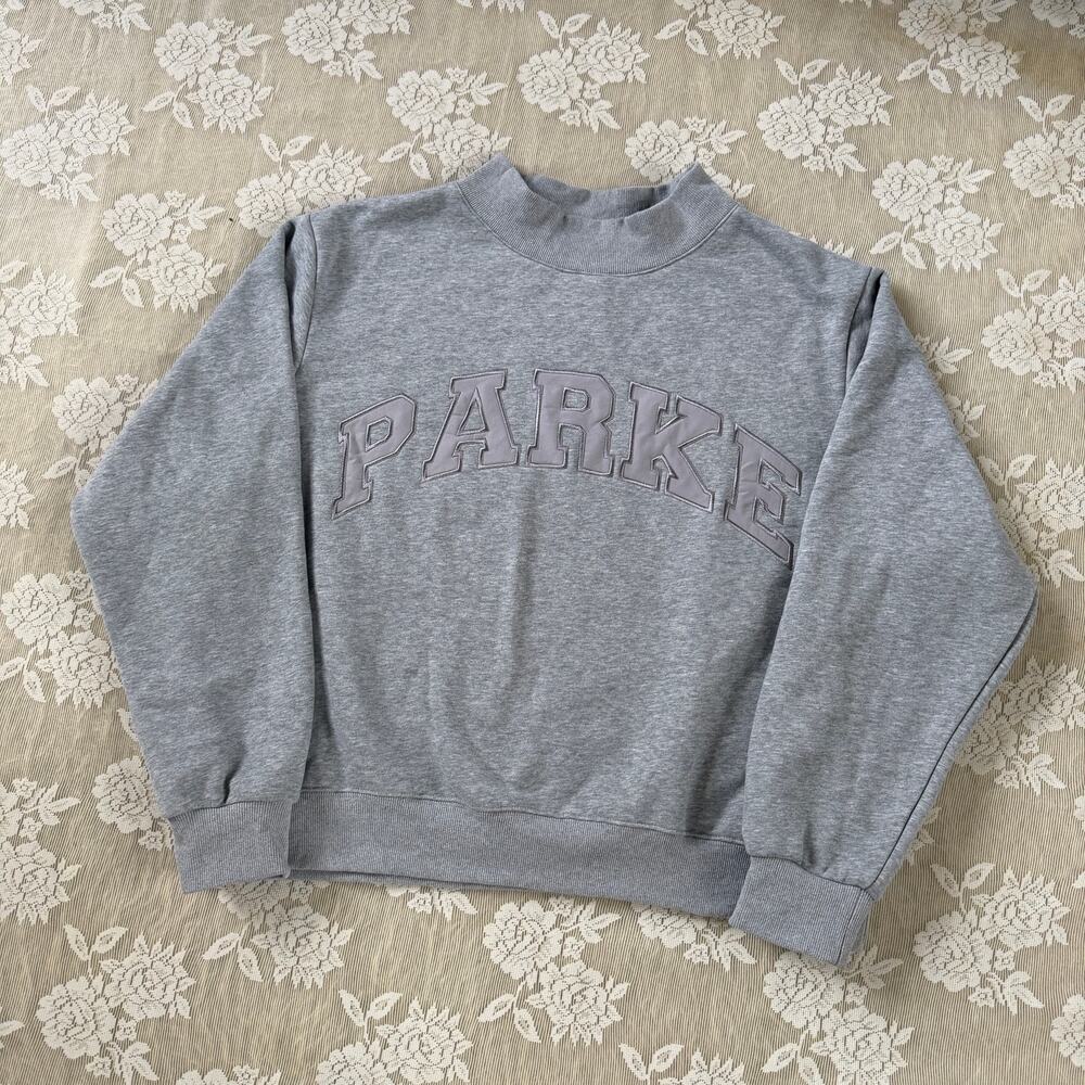 PARKE Tonal Varsity Mockneck Sweatshirt Gray L/XL